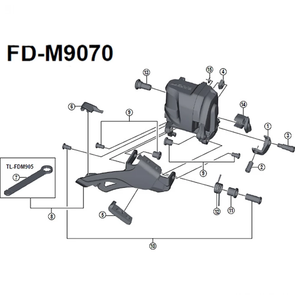 Shimano XTR Di2 FD-M9070 Umwerfer Ersatzteil | Montagewerkzeug TL-FDM905 + Kettenleitblech 2-fach Nr 8 3 Shimano XTR Di2 FD-M9070 Umwerfer Ersatzteil | Montagewerkzeug TL-FDM905 + Kettenleitblech 2-fach Nr 8